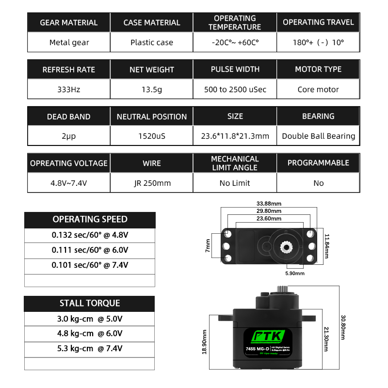Servo numérique PTK 7455MG-D 1 - Rc Helicopter Servo avis et prix